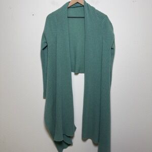 Autumn Cashmere Womens 100% Cashmere Cardigan M Green Ribbed Draped Open Front